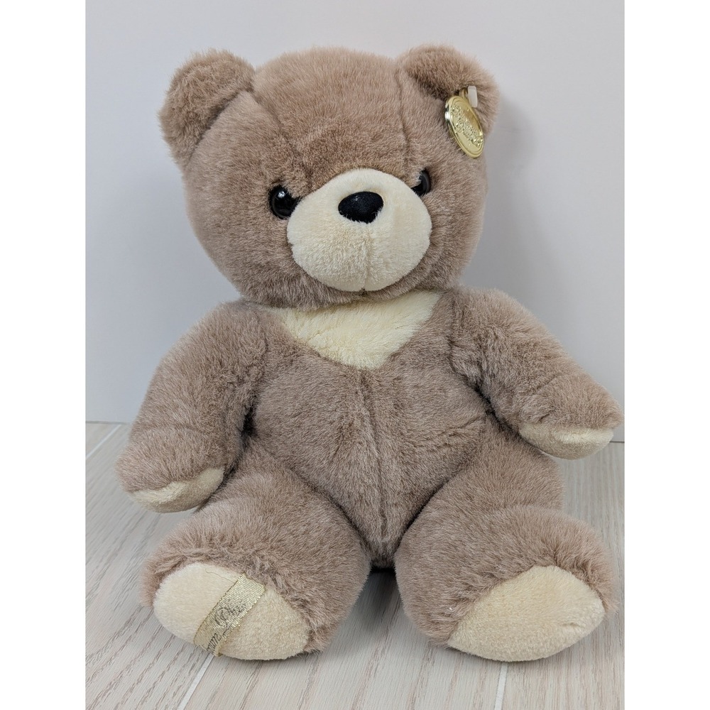 Platinum Plus Teddy Bear Tan Brown Plush Cream chest Gold Tag MTY Dandee vintage
